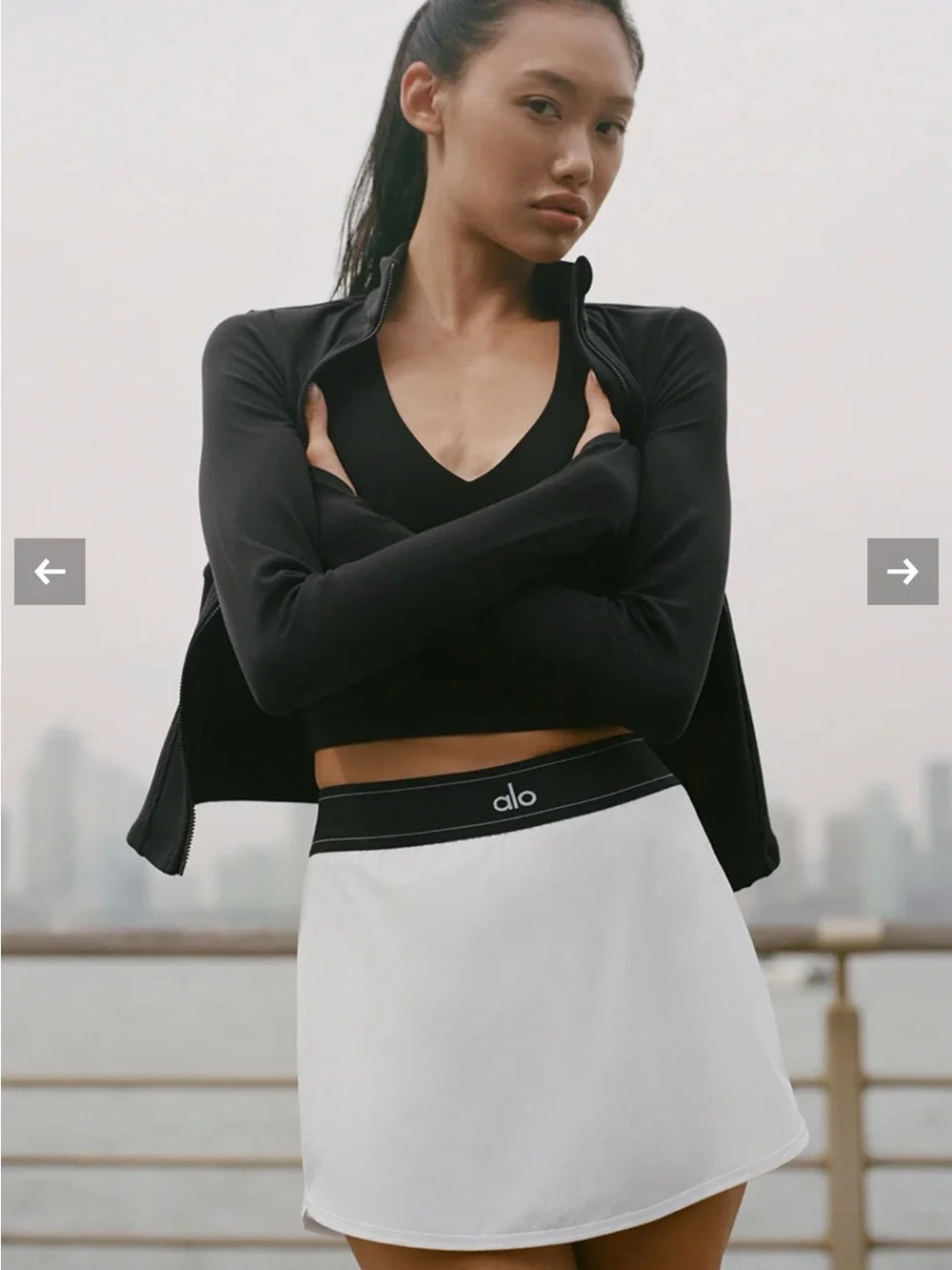 NWOT ALO Yoga Match Point White Tennis Skirt with Black Waistband Shorts